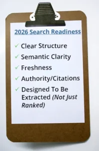 Checklist of content qualities that increase visibility in AI-driven search